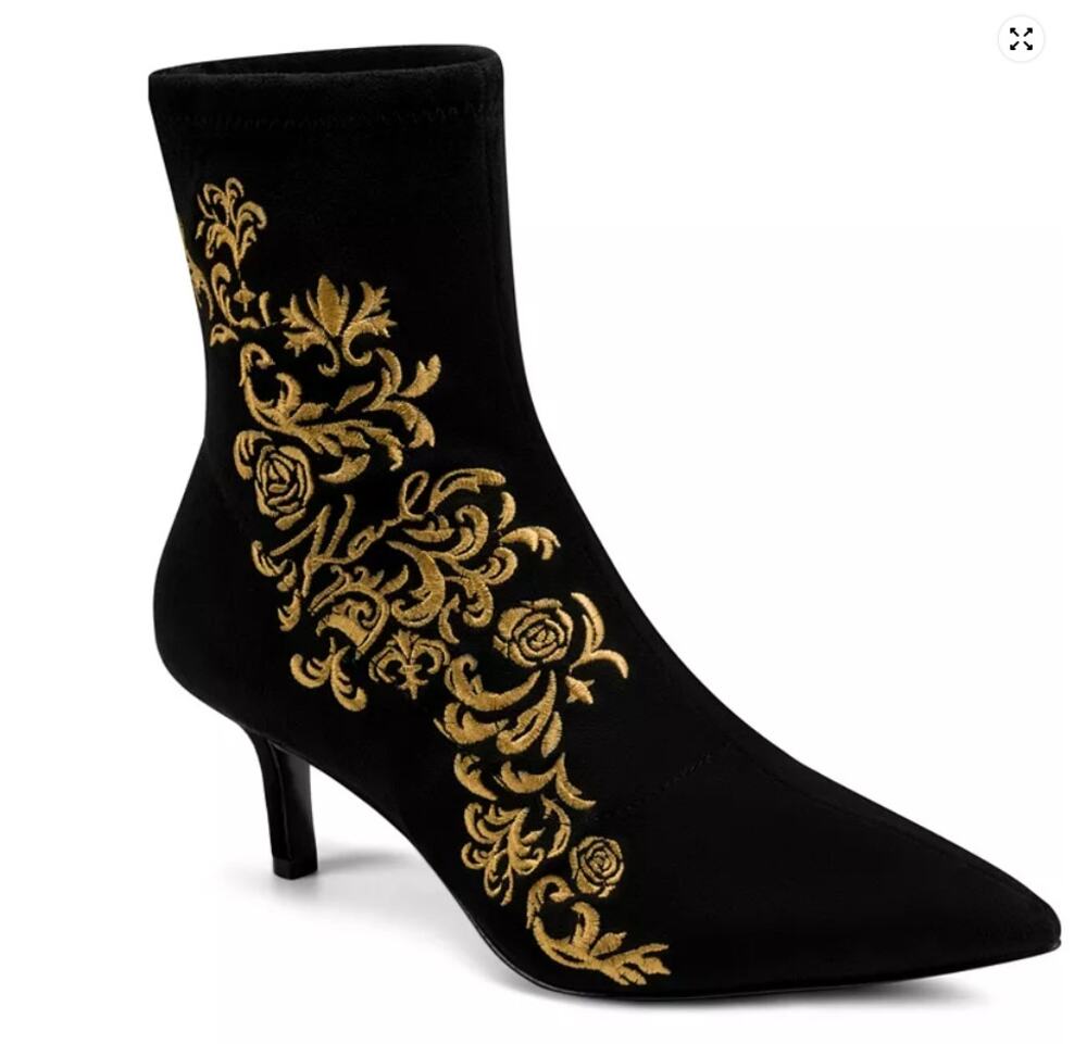 Karl Lagerfeld Boots Women's Size 6 Black Rupal Rocco Floral Embroidered Bootie